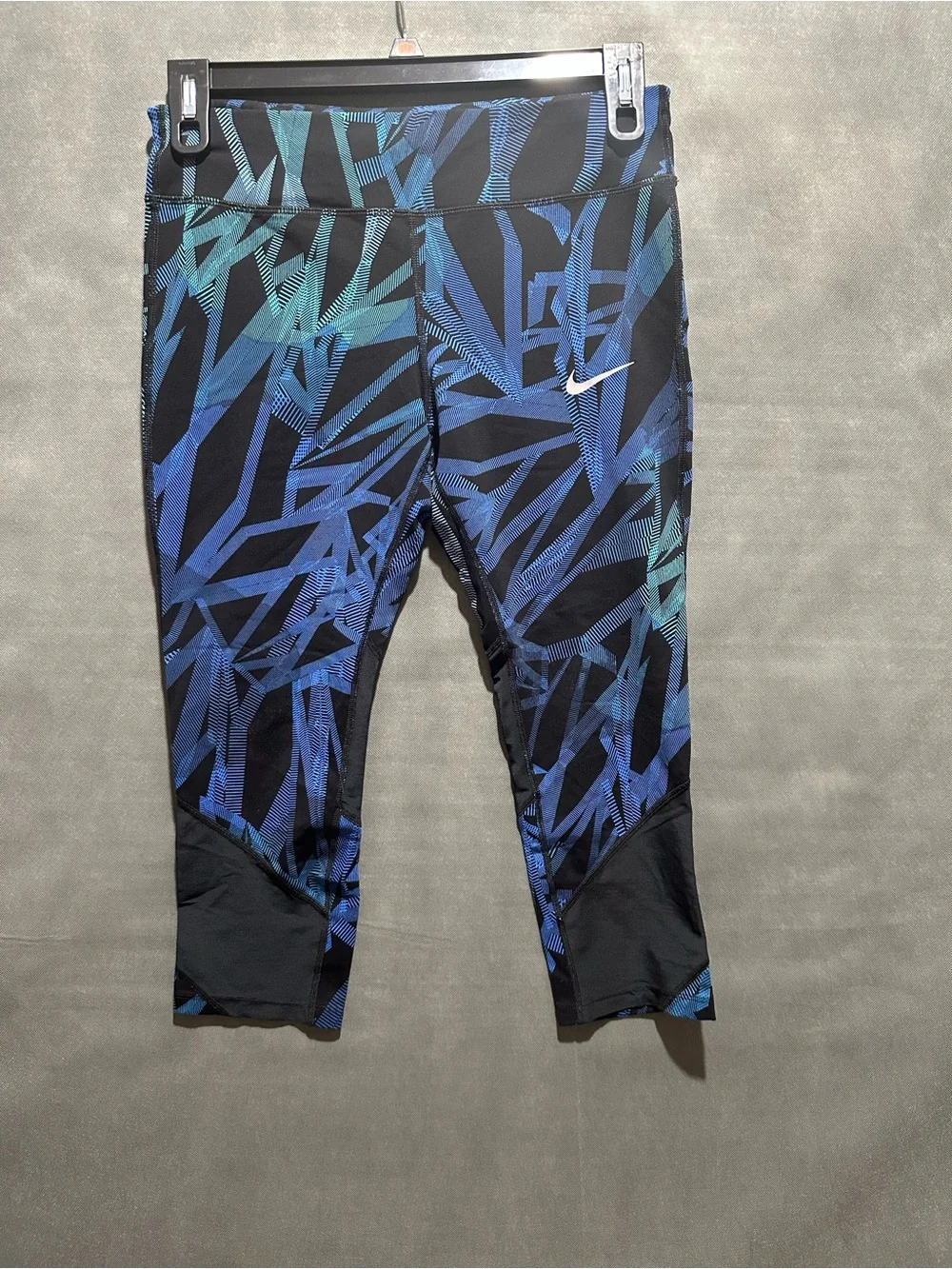 Nike Epic Lux Dri-Fit Crop Running Leggings Blue Geometric Print Pocket Size L